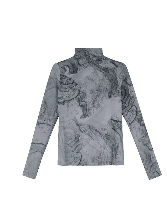 ダークマーブルハイネックスリムトップス