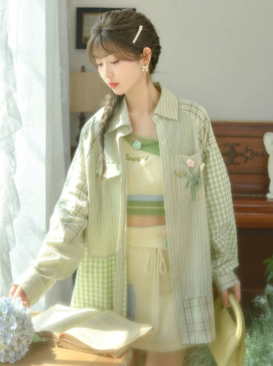 Mint Mambo Small fresh and sweet literary style casual plaid shirt spring coat Mori female tribe original