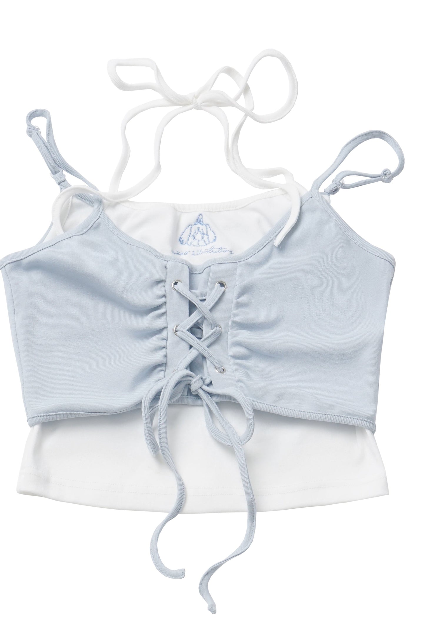 Powder Blue Suspender Cardigan And Skirt Set-Up