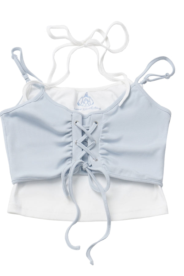 Powder Blue Suspender Cardigan And Skirt Set-Up