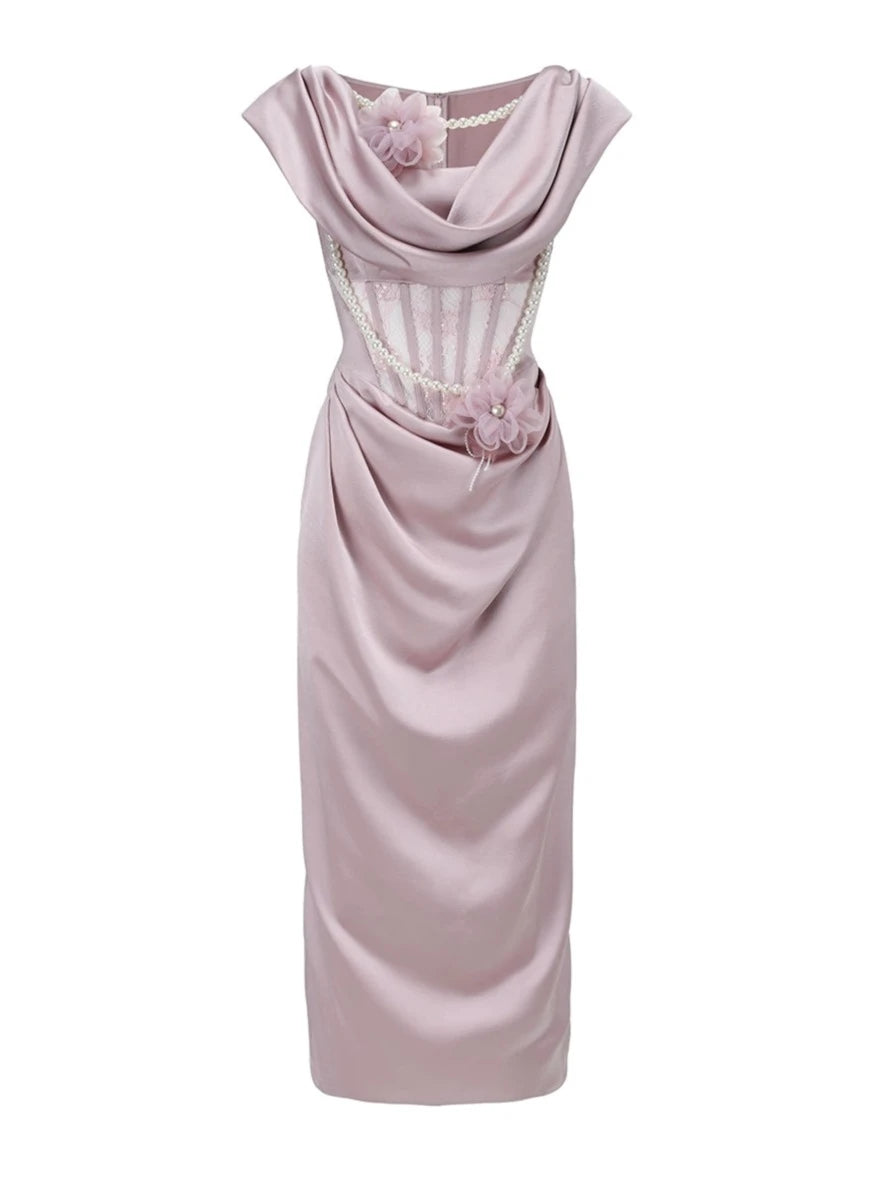 Romantic Design Purple Satin Dress