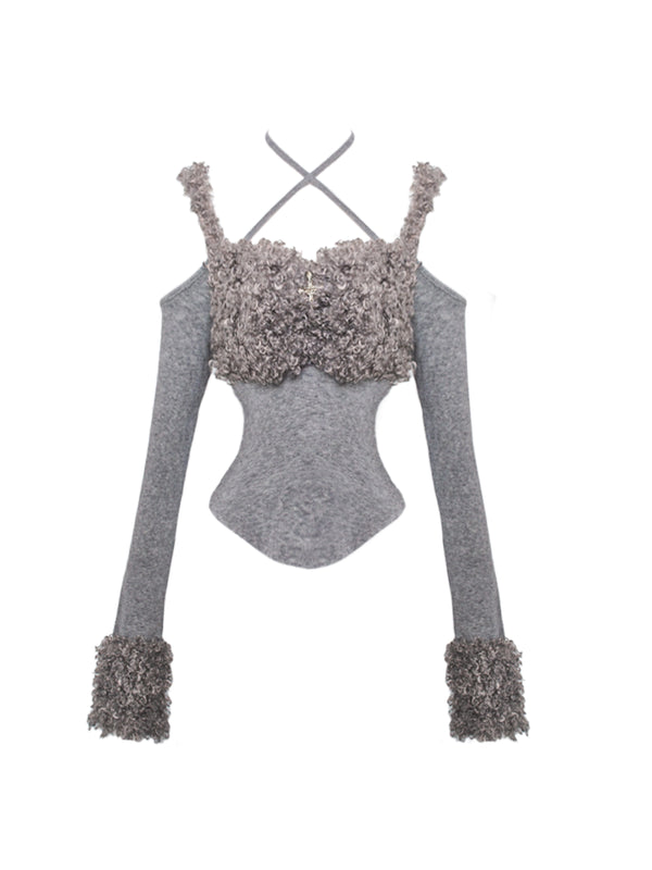 オータムグレーウールトップスカートセットアップ