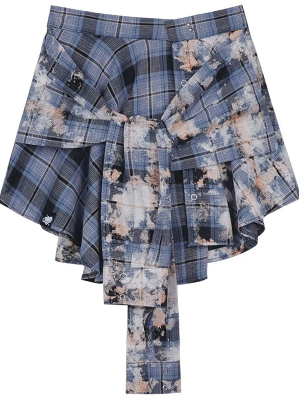 Art Check Shirt Skirt + Half Pants
