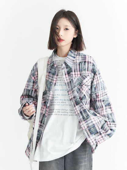 Check Paint Loose Casual Shirt