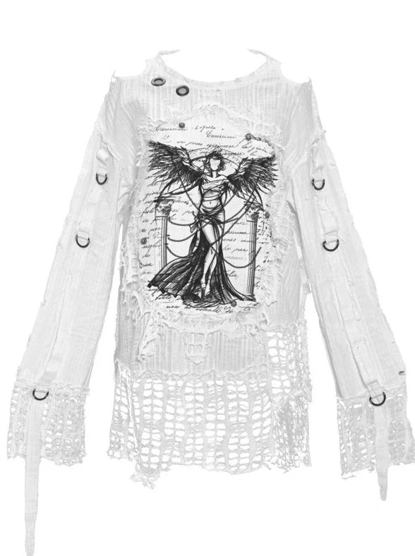Damaged Window Girl Illustration Tops