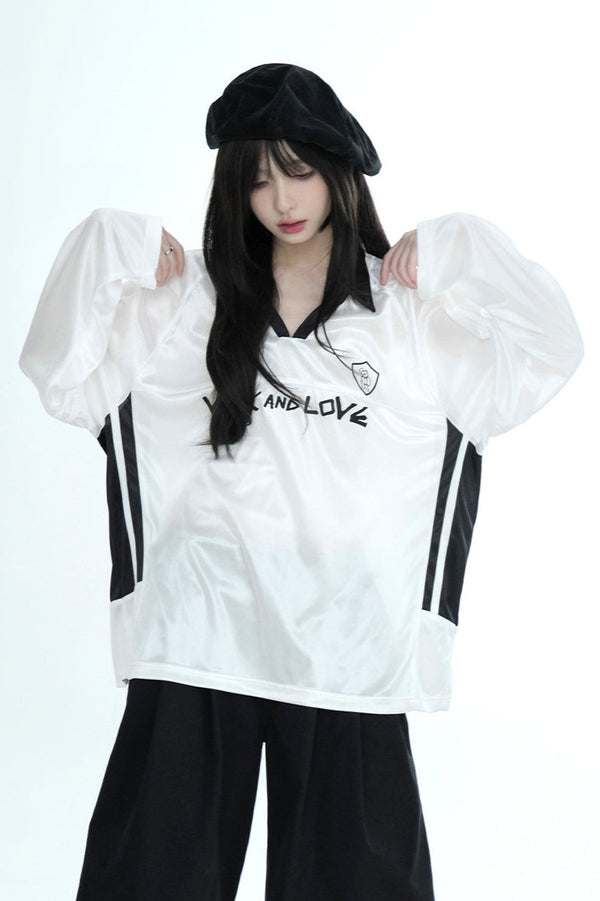 Loose Polo Collar Print Top