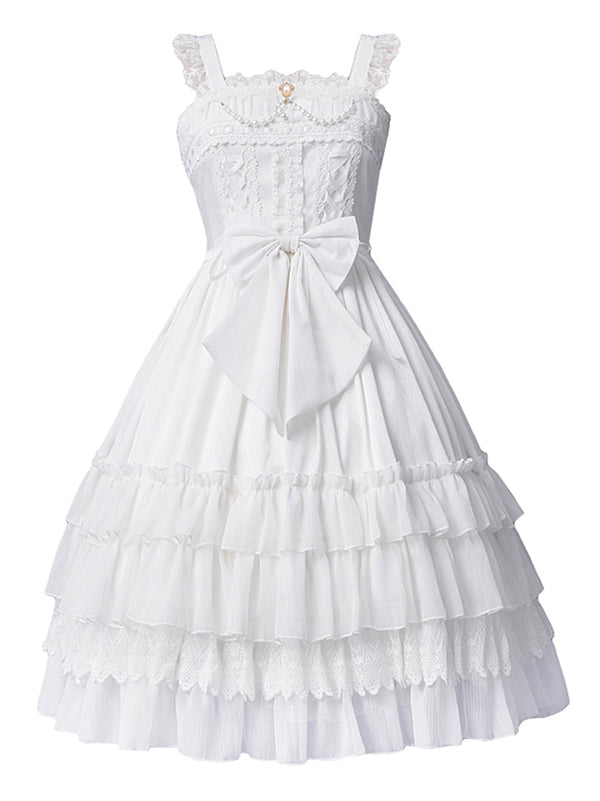 Princess Volume Pure White Lolita Suspender Dress