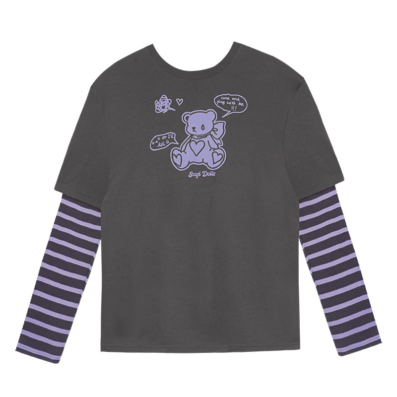 Bear Splicing Fake Two Long Sleeve Top