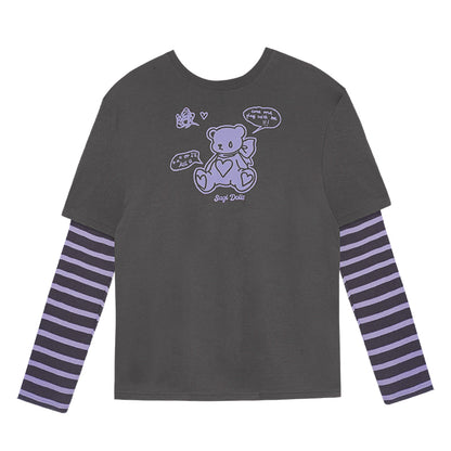 Bear Splicing Fake Two Long Sleeve Top