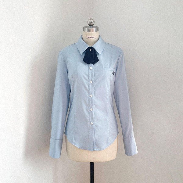 グレーニットカーディガンベストセット＋ブルーシャツ