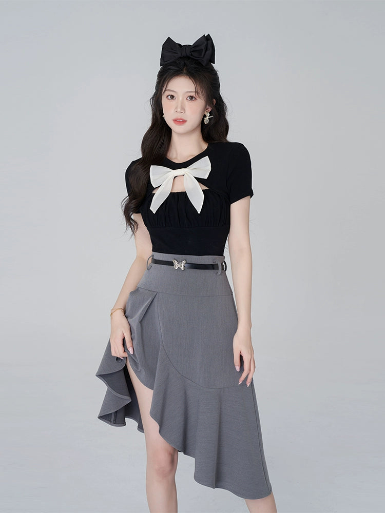 Big boned top + asymmetrical skirt