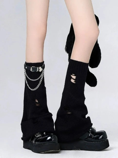 Chain Leather Buckle + Knit Socks