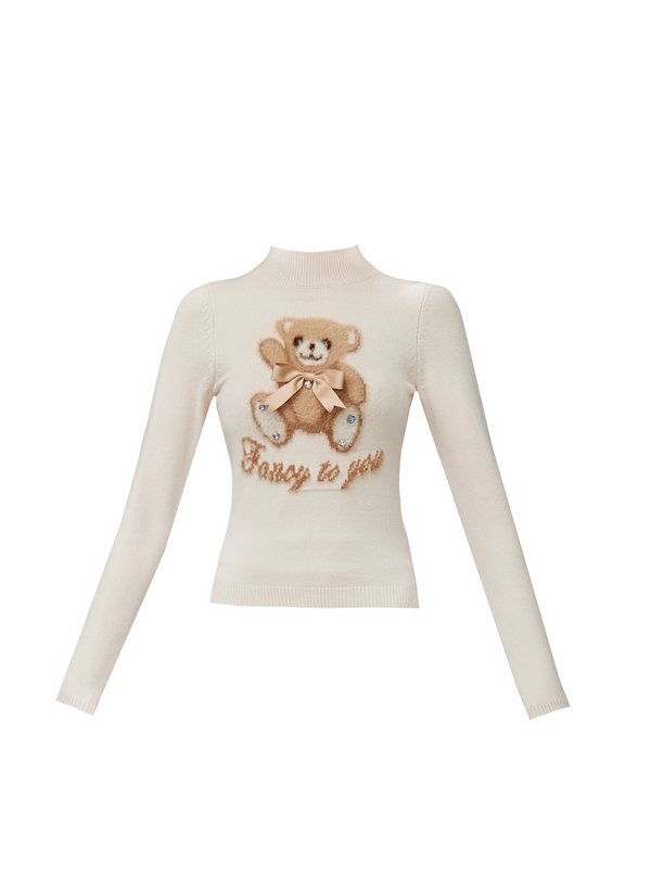 Tops à col haut serré ours + jupe plissée