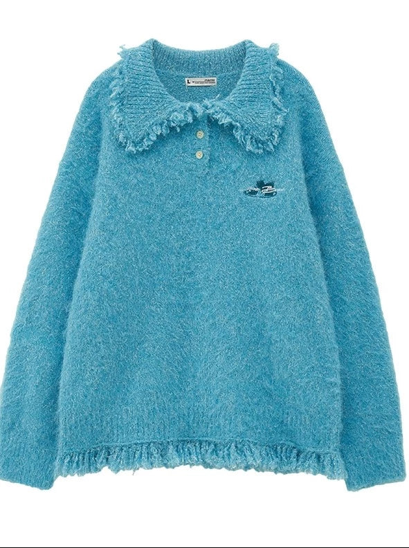 レトロタッセルミックスラインポロボタントップス