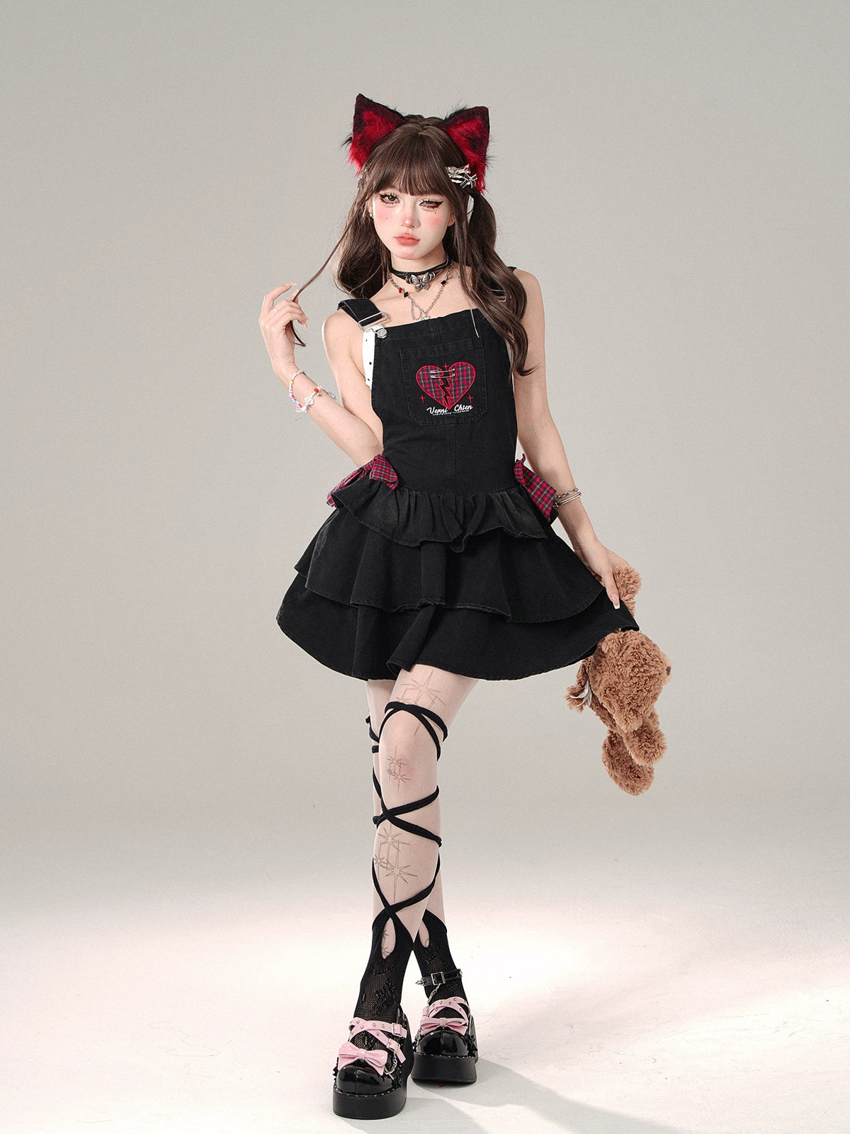 Idol Return Black Denim Suspender Dress