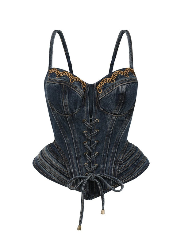 レトロスタイルキャミソール+タイトデニムスカート