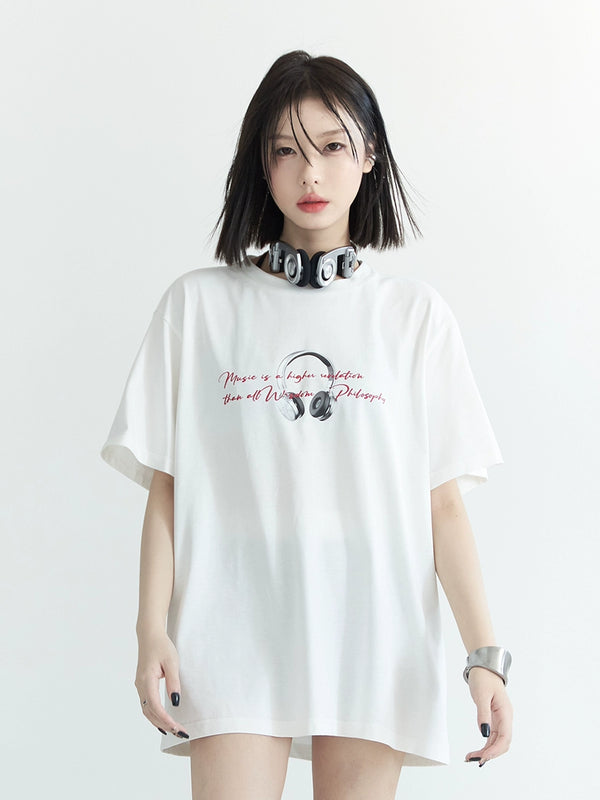 ヘッドフォンデザインレタールーズトップス