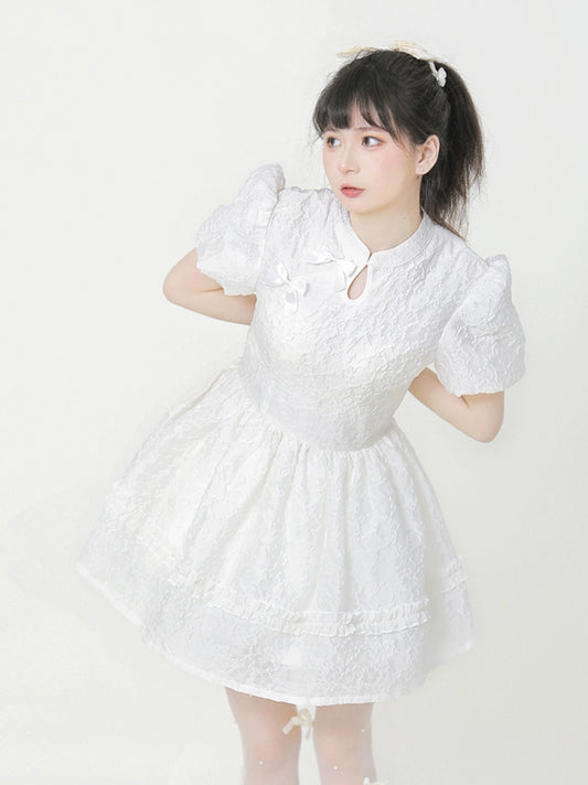 Yo Mi's original innovative Chinese white princess skirt puffy skirt national style design shows thin temperament sweet style dress