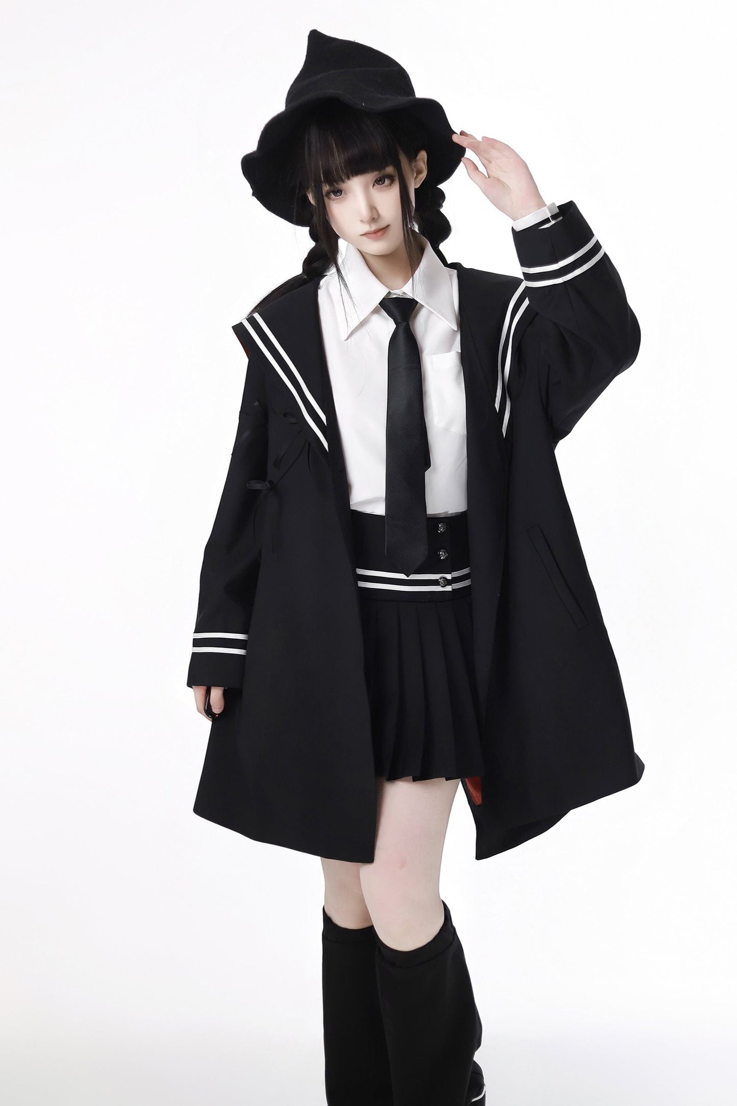 College Trench Coat Shirt Skirt Set