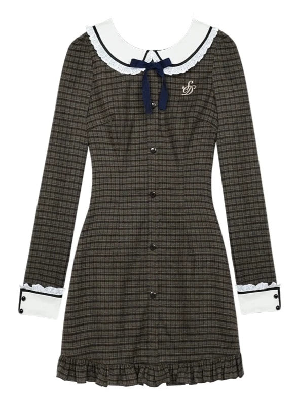 レトロドールフリルチェックワンピース