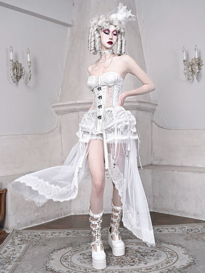 Sleeping Alice White Gothic Dark Fishbone Straps Corset Bustier [Réservé].