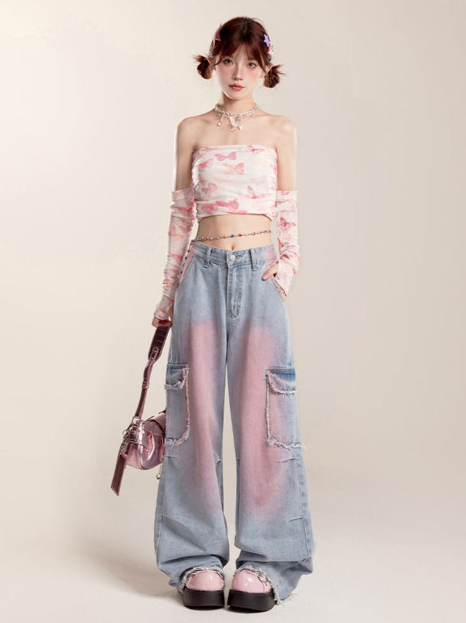 Gradient Spray Color Wide Leg Jeans