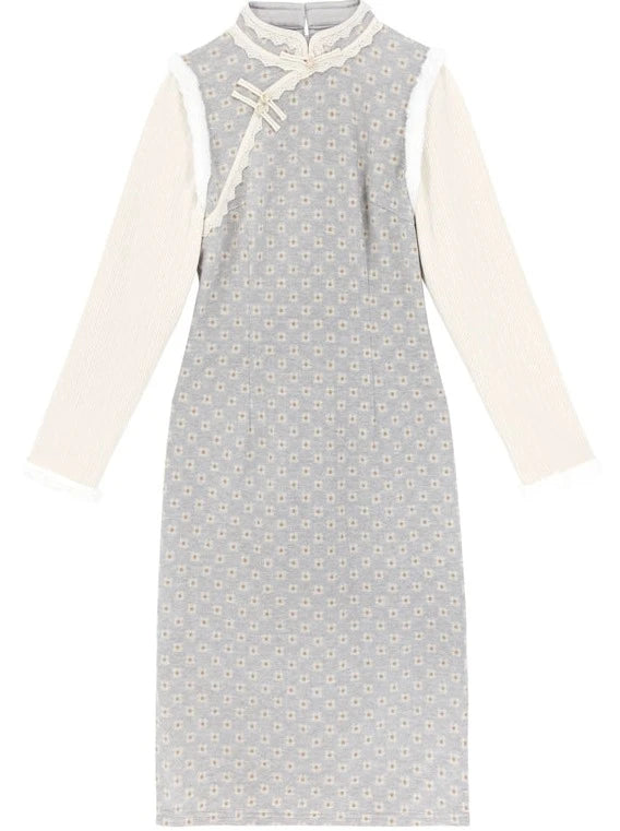 パステルスイートレトロフラワーチャイナドレス