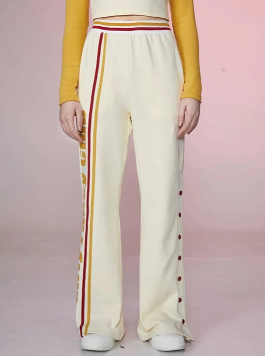 アメリカンレトロ３Dプリントコントラストカラー Vネックルーズトレーナー＋パンツ