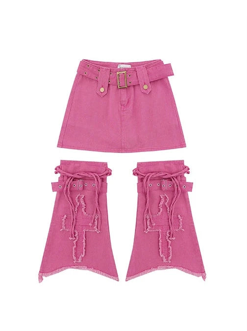 ピンクデニムスカート＋レッグカバー