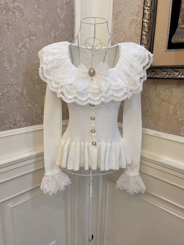 レースカラーフレンチカーディガン