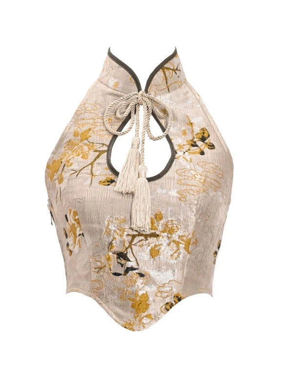 China Buckle Tassel Drop Collar Short Top