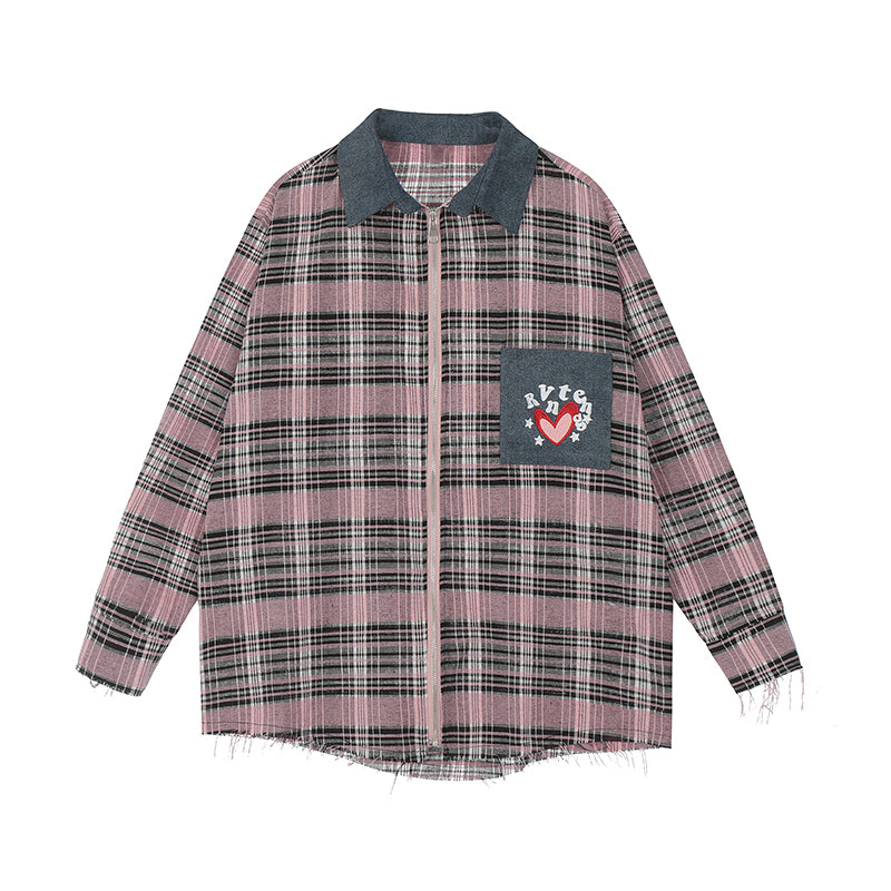 Polo Collar Patchwork Denim Shirt