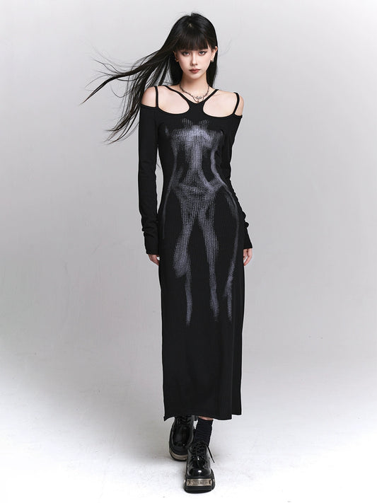 Ghost Girl Black Slip Dress Early Spring 2024 New Female Spring and Autumn Music Festival Wear Artistic Skirts