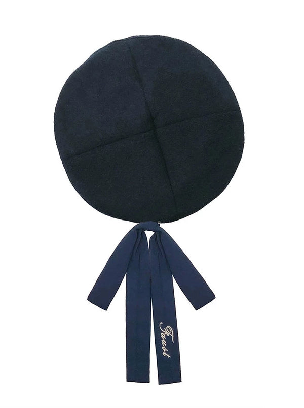 カレッジスタイルレトロエレガントフリルシフォンブラウス＋シアンドレス＋ベレー帽＋エンブレム＋ネクタイ