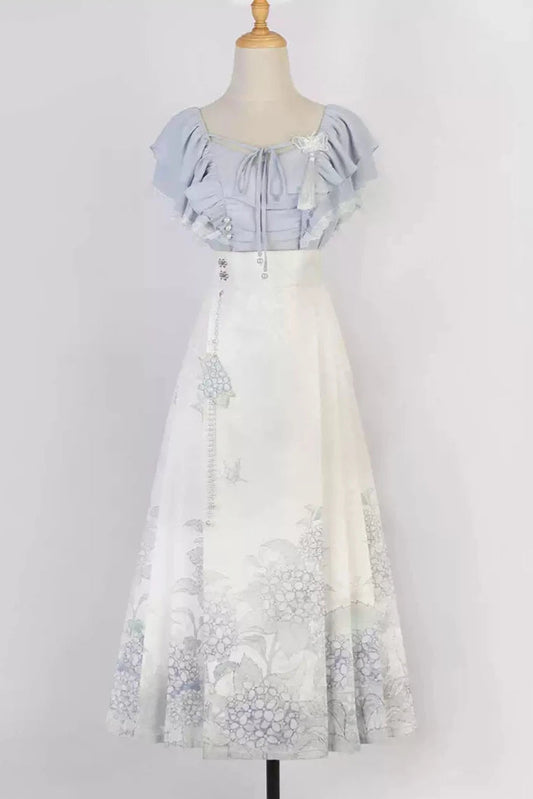 スイートチャイナラッフルリボントップススカートセット