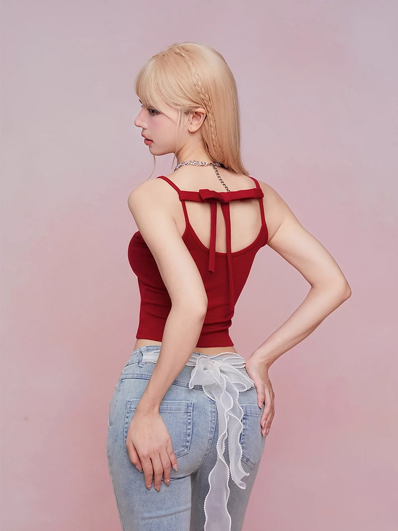 White berry red ribbon camisole top