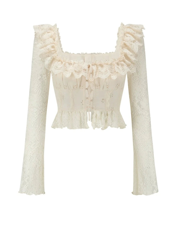 French Lace Square Neck Short Top