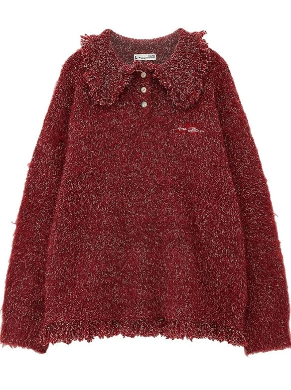 レトロタッセルミックスラインポロボタントップス