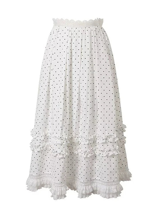 Pure white dot top + long skirt