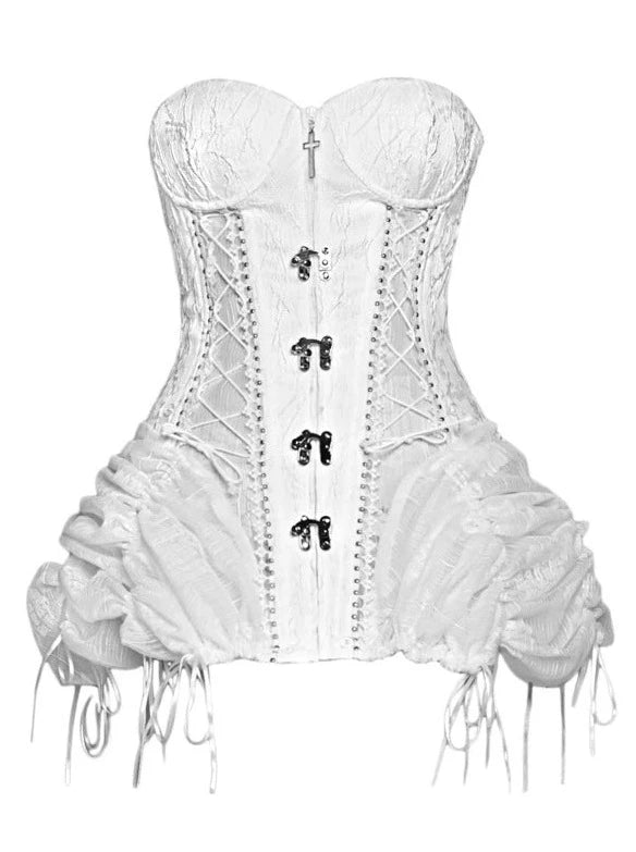 Sleeping Alice White Gothic Dark Fishbone Straps Corset Bustier [Réservé].