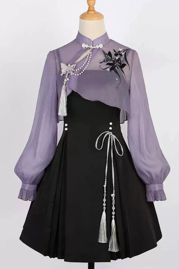 China Embroidery Short Top + Suspender Skirt Suit