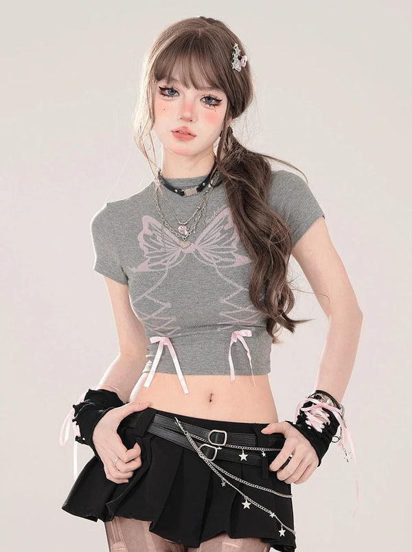 リボンデザインスリムショートTシャツ【予約商品】