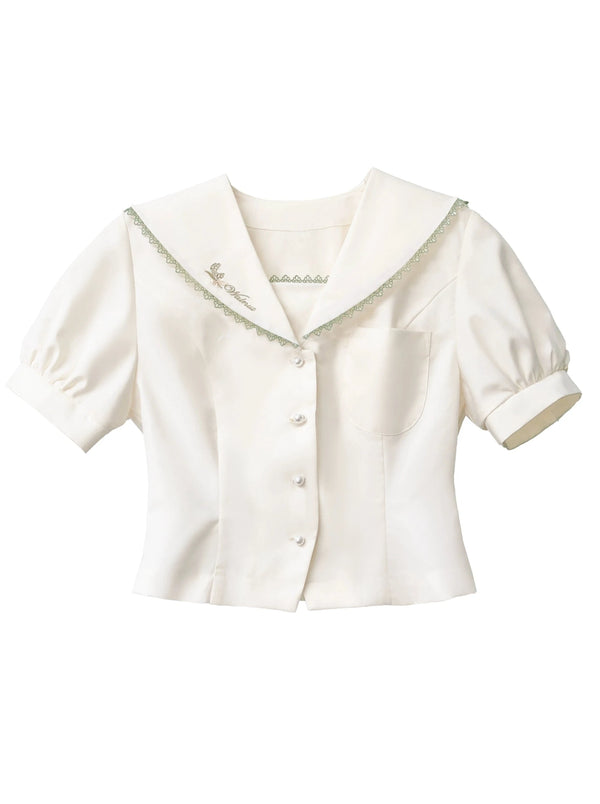 [Reserved Item] Retro School Top + Pleated Skirt + Ribbon + Badge