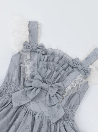 Gray Ribbon Tiered Lolita Dress
