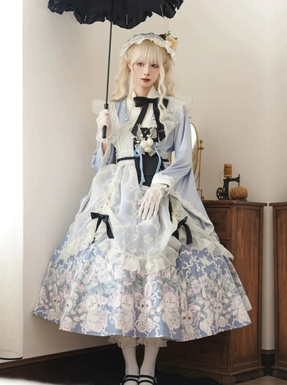 Sweet Alice Japanese style maid printed dress suit [Reservation Item].
