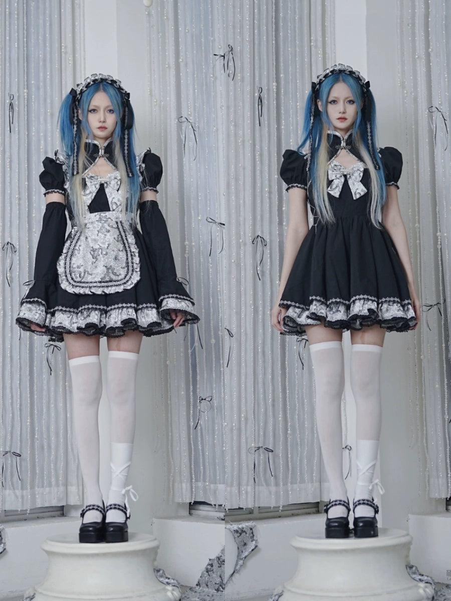 Silver Dragon Maid Gothic Dress + Apron + Arm Covers