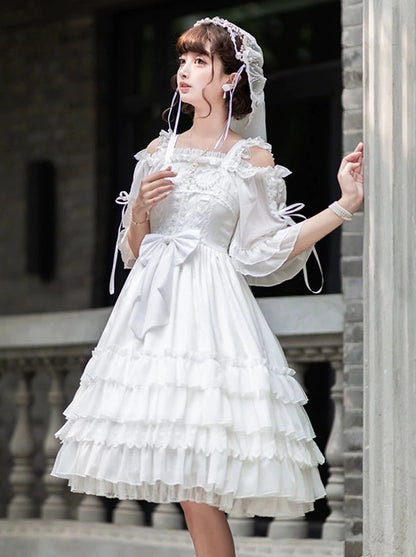 Princess Volume Pure White Lolita Suspender Dress