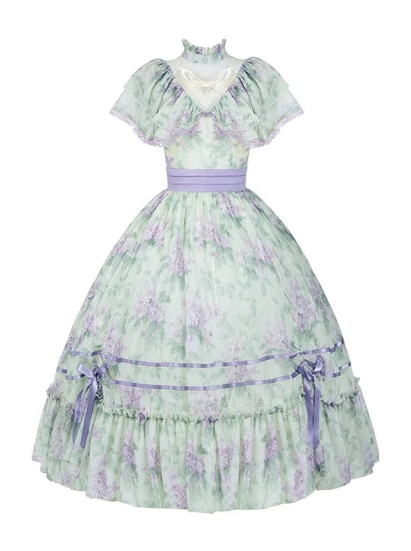 【予約商品】ブルーフラワーガーデンロリータドレス＋レーススリーブ