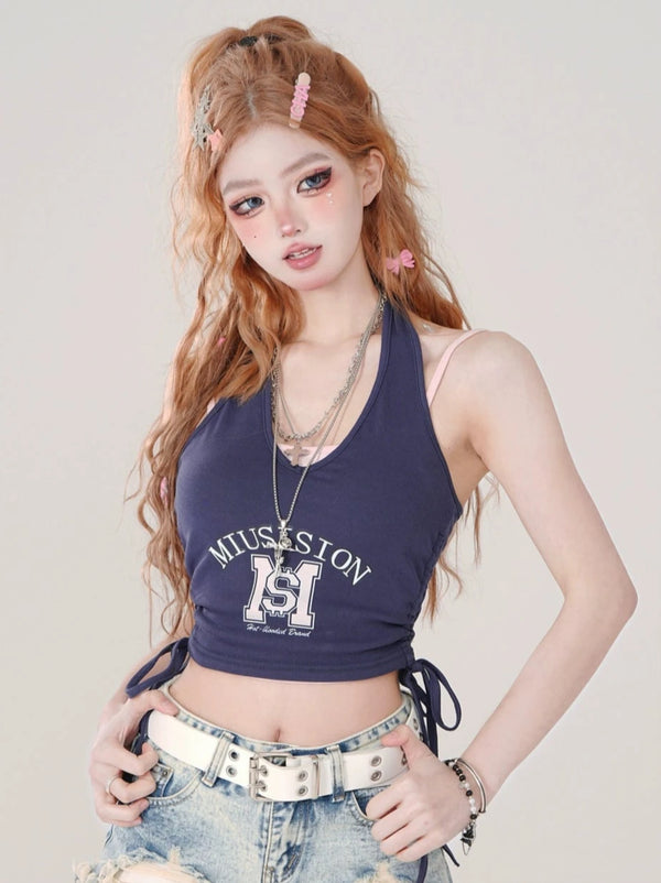 Clear Blue Halter Neck Two Piece Suspender Top [Reserved Item