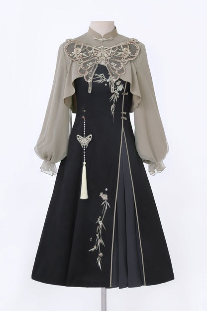 Butterfly Embroidered Hooded Dress Set-Up